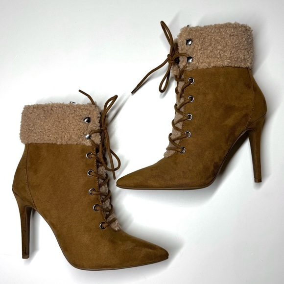 Jessica Simpson Women’s Heeled Faux Fur Tan Suede Pirlie‎ Fuzzy Booties Size- 6M - Picture 8 of 11
